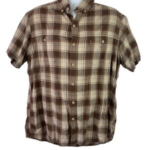 G. H. Bass Brown Plaid 100% Cotton Short Sleeved Camp Shirt, Size XL